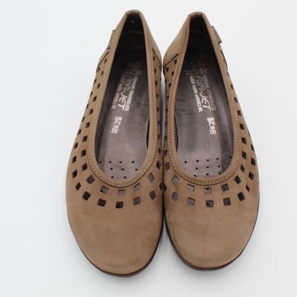 Mephisto Suede Ballet Flat Womens Size 10 Taupe Slip On Comfort Shoe Minimalist - Picture 2 of 10